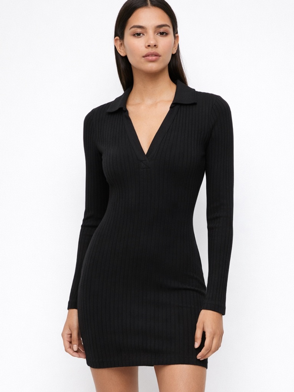 H&M DIVIDED Black Ribbed Collared Bodycon Mini Dress XXS